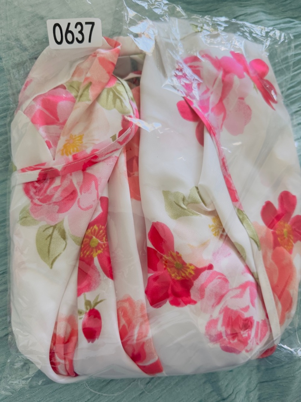 Morgan Taylor Kimono Robe XXL White Satin Floral with Pink Blooms TieUp Pocket - Picture 11 of 11